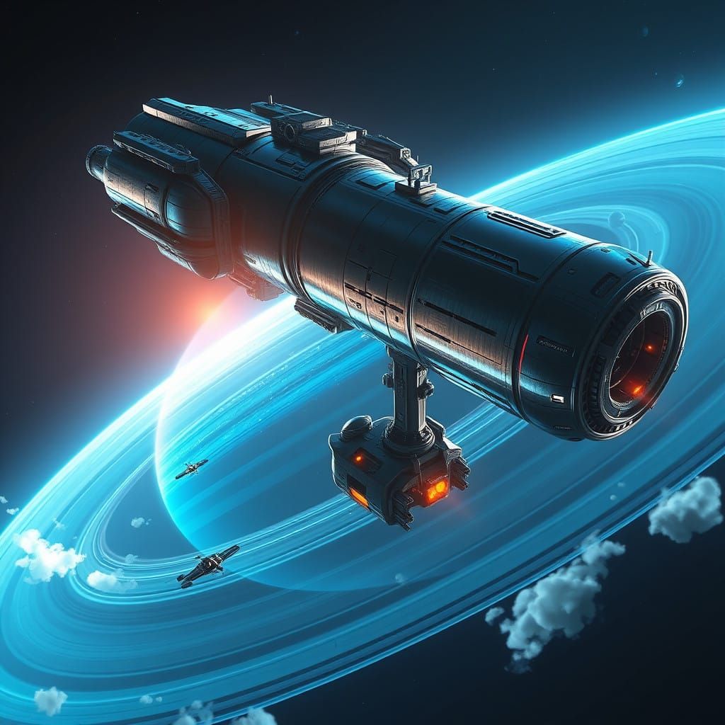 Colossal Space Station in Orbit Around a Gas Giant with Elec...