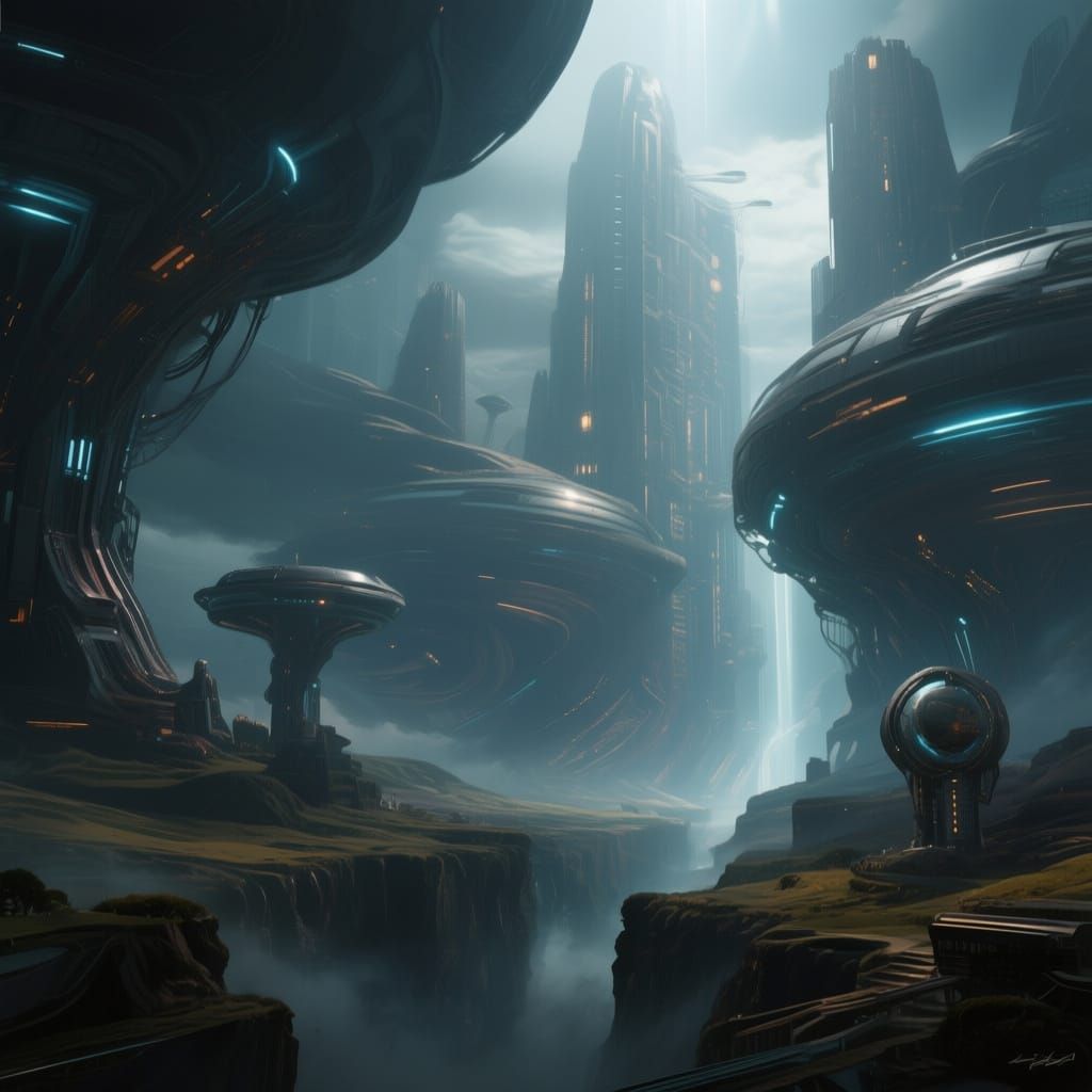 Epic Sci-Fi Fantasy Landscape with Dramatic Lighting