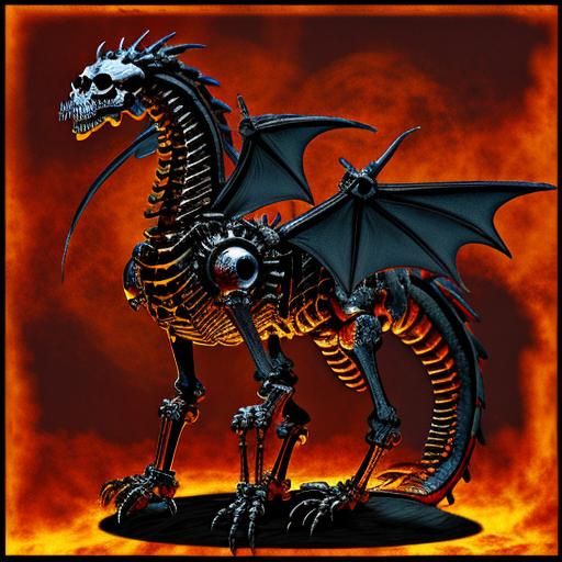 Fiery Steampunk Skeleton Dragon Thermal Image