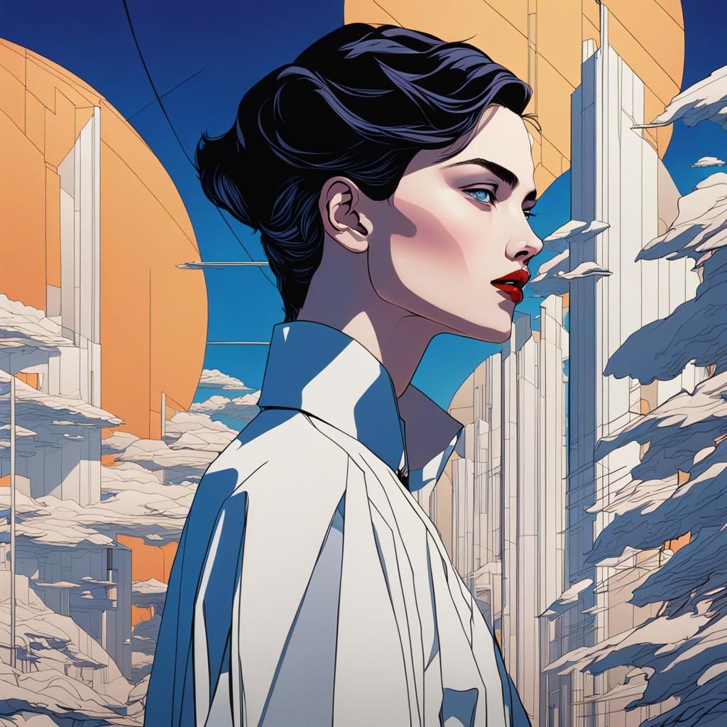 Illustration. Manga. Patrick Nagel. High Contrast. Flowing l...