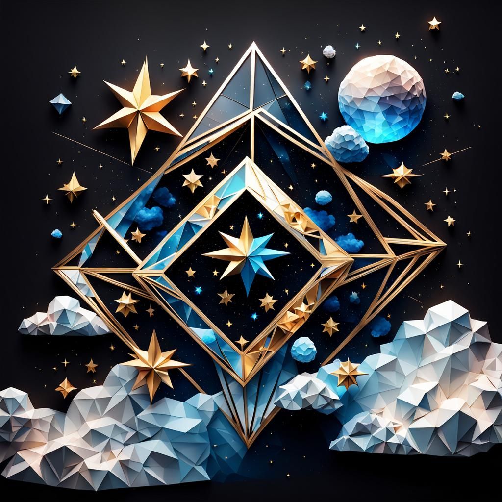 Minimalist Celestial Design in Low-Poly 3D Art