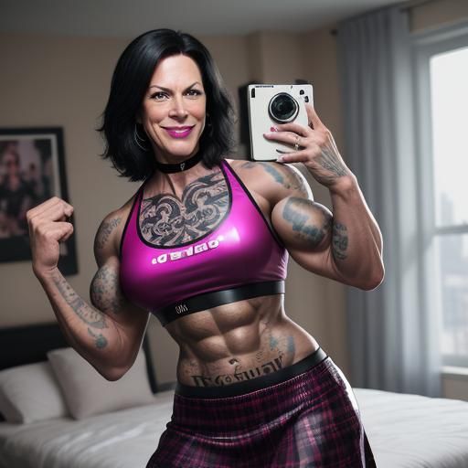 Androgynous Bodybuilder with Pink Latex Skirt