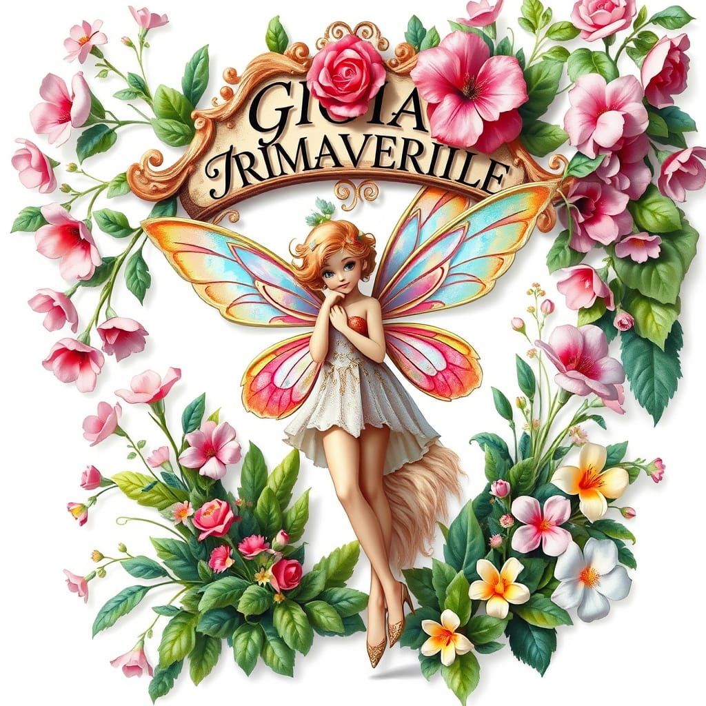 Whimsical Fairy in Pastel Hues Amidst Vibrant Spring Blooms