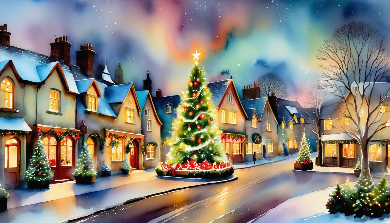 Whimsical Irish Village Square at Christmas