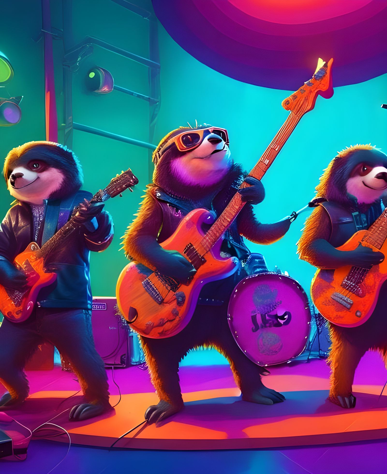 Sloths Rocking Out: Cartoon Illustration