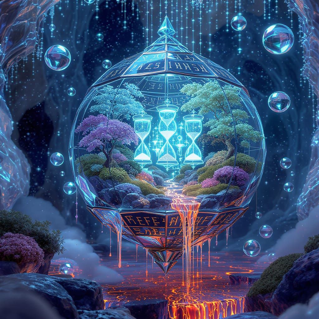 Surreal Crystal Terrarium with Stardust Hourglasses