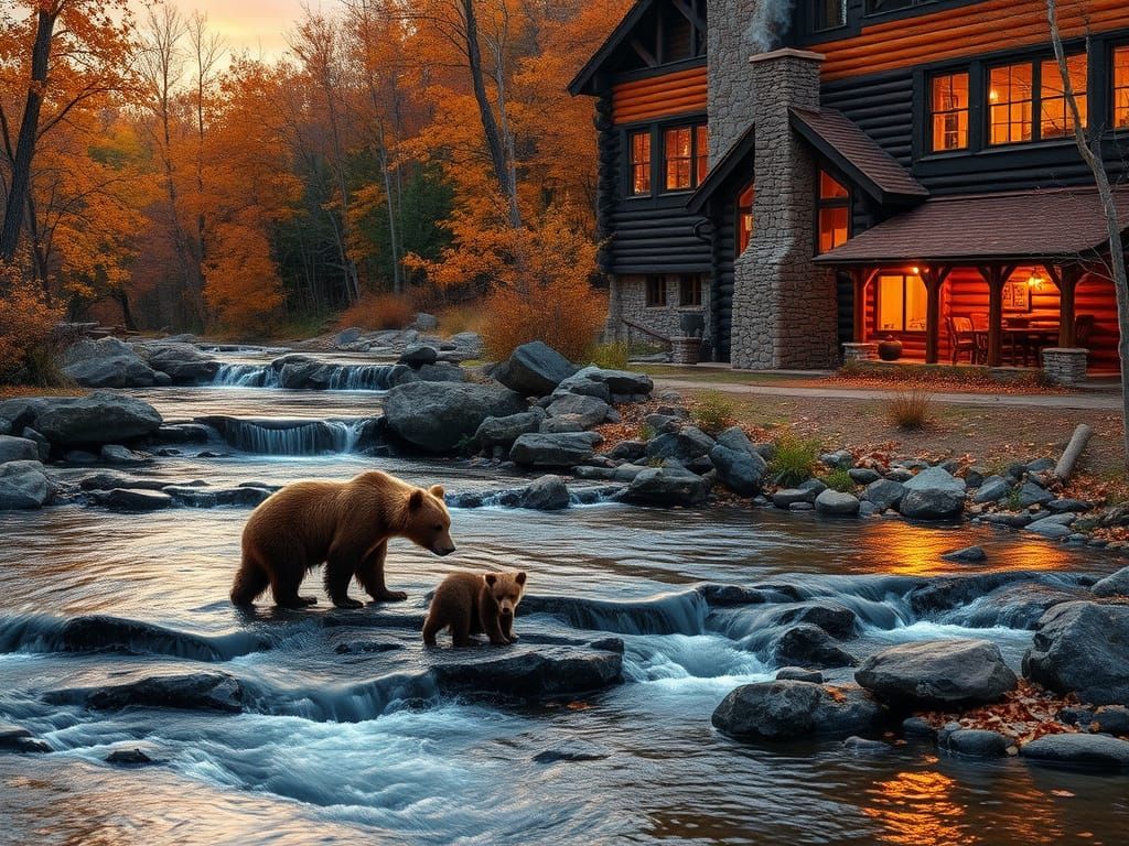 An autumn scene with the leaves changed.  A stream with smal...