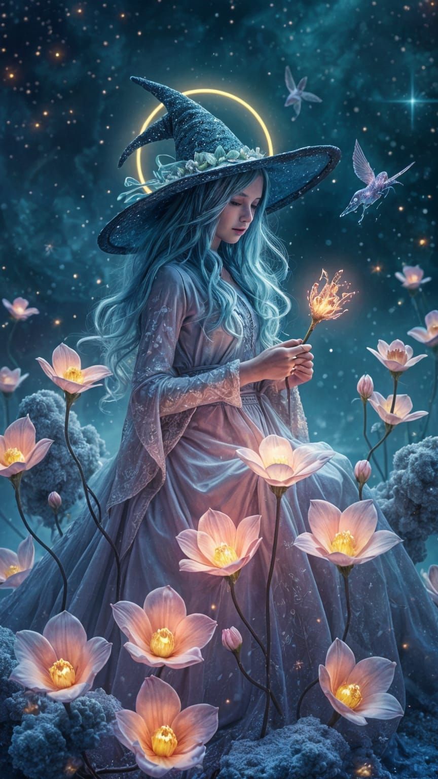 Surreal Mystic World of Bioluminescent Blooms in Dark Fantas...