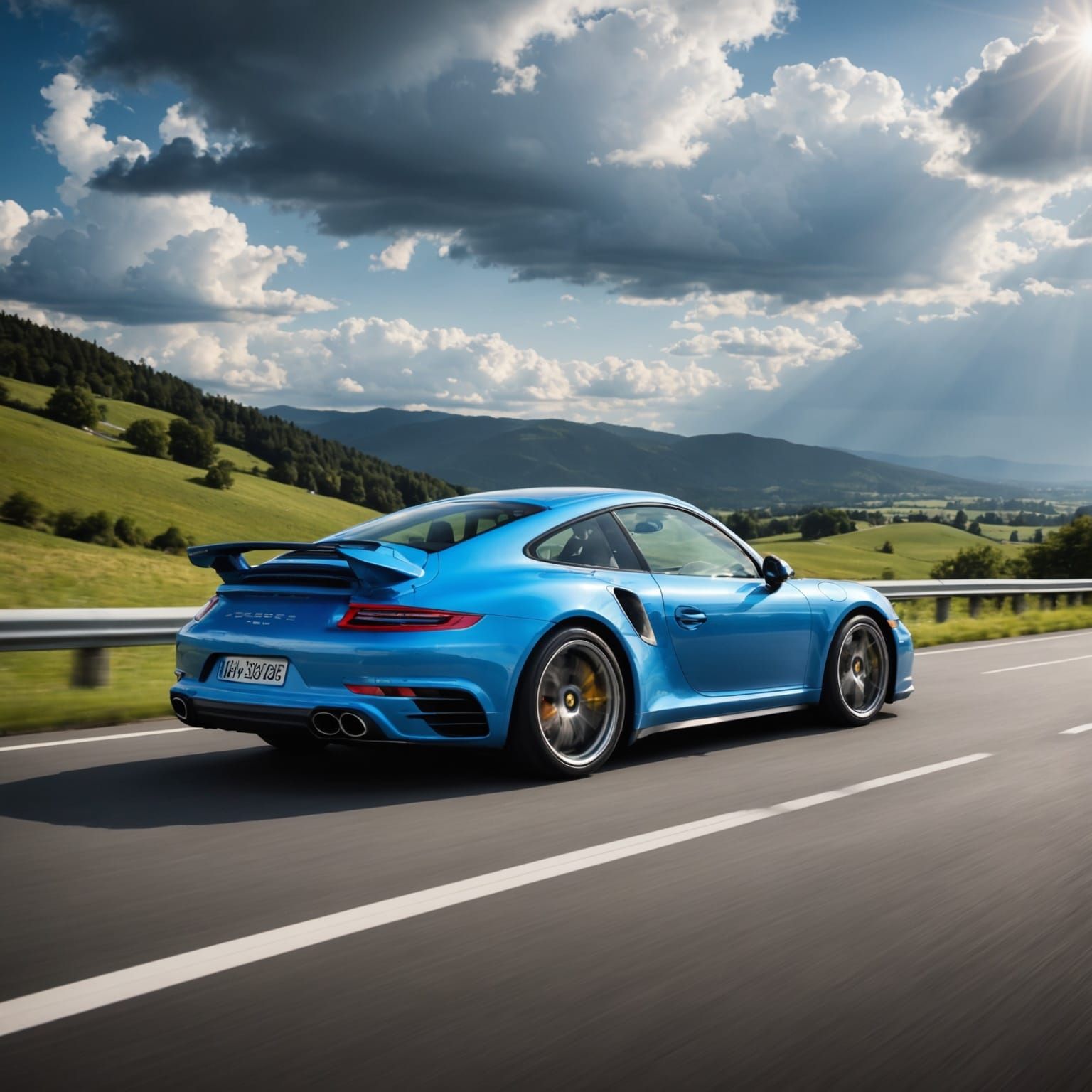 Sleek Blue Porsche 911 Turbo Radiant in Heavenly Sunshine