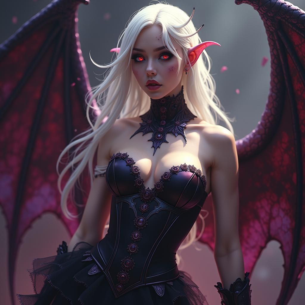 Dhampir Woman in Dark Fantasy Art Nouveau Style