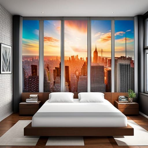 Butterflies in NYC Penthouse Bedroom: Hyperrealistic Photo