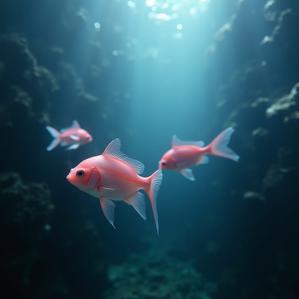 Dreamlike Pink Fish in a Haunting Oceanic Scene