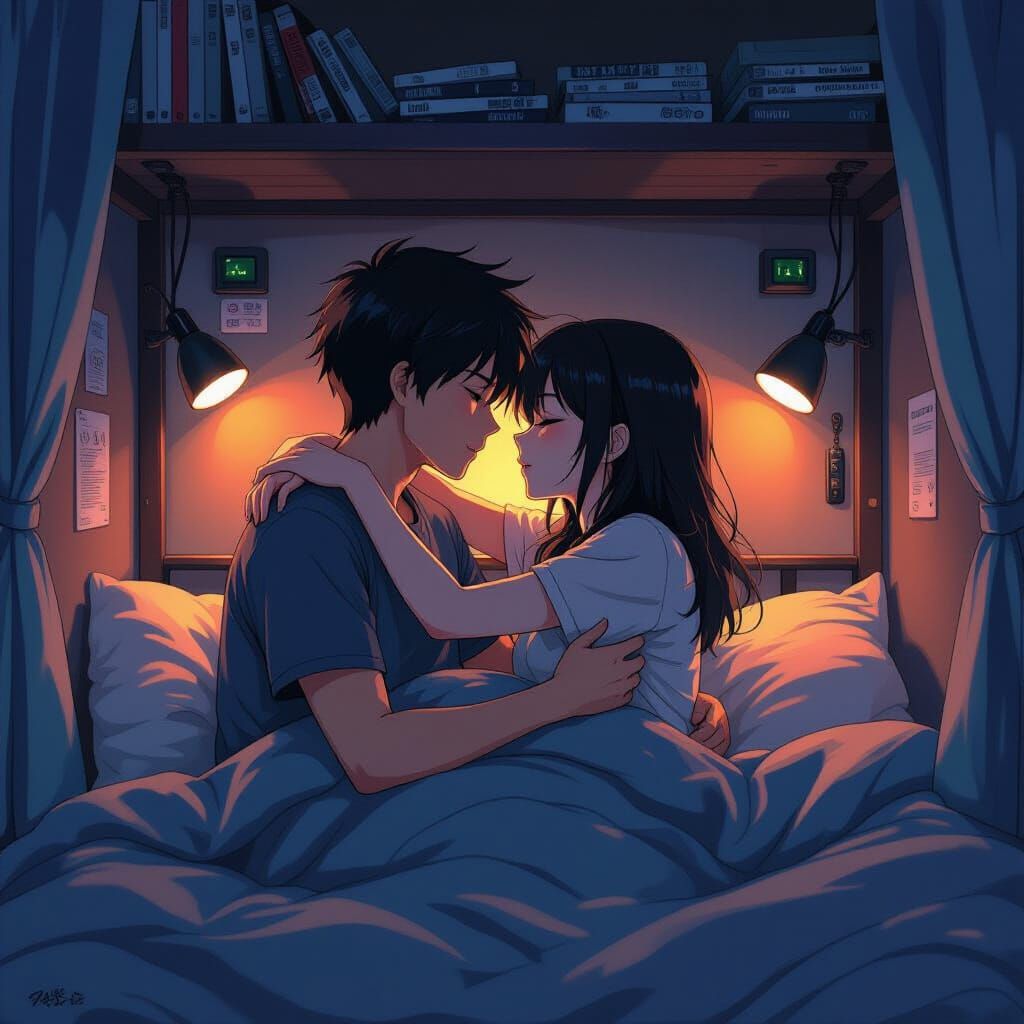 Anime Couple's Embrace Before Space War