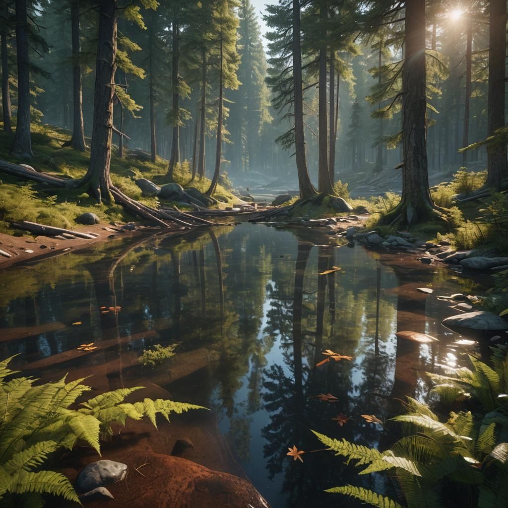 Hyperrealistic American Forest Lake in High Resolution