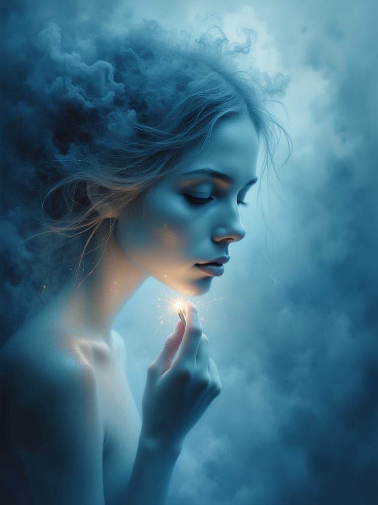 Ethereal Blue Form in Misty Atmosphere