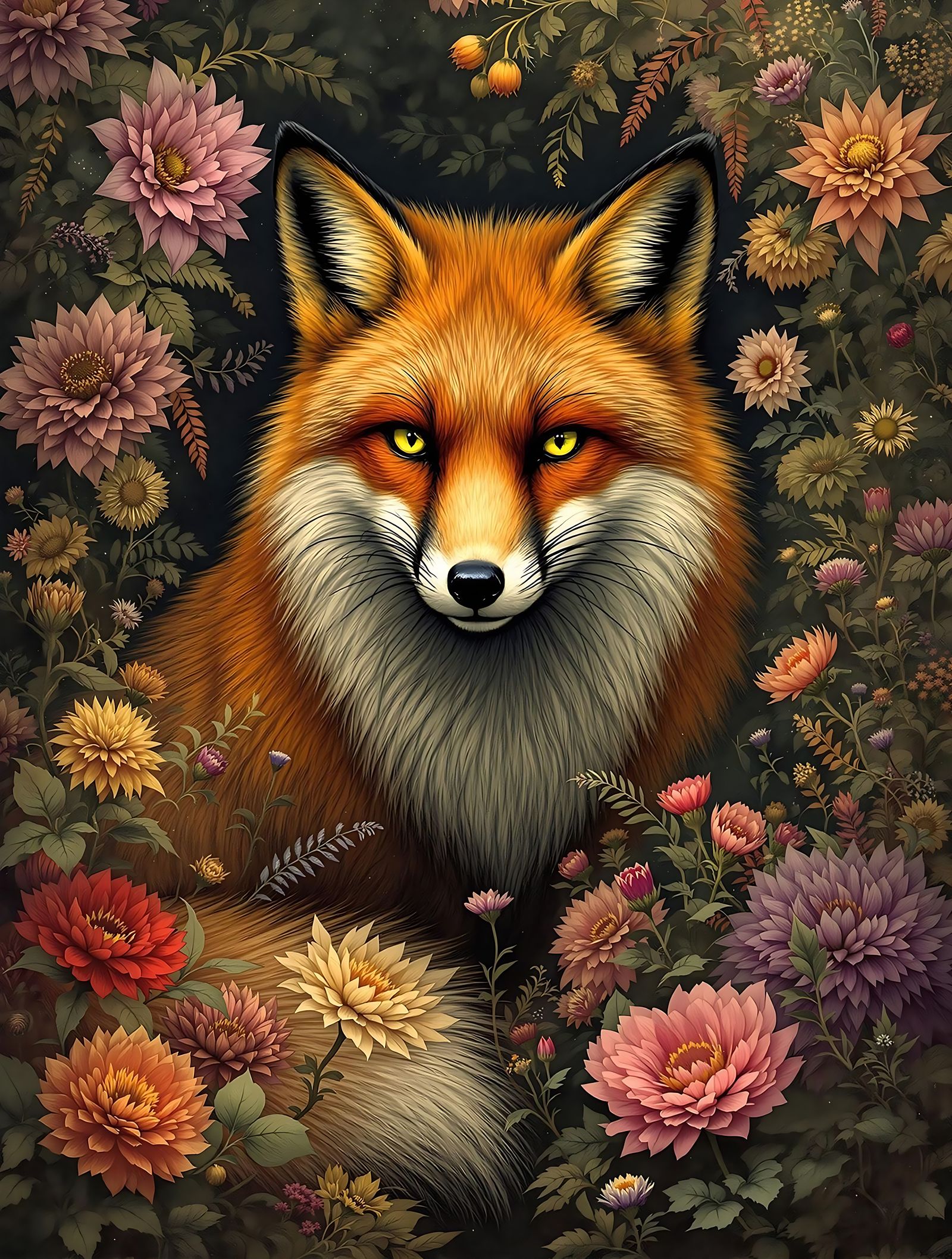 Mysterious Fox in a Lush Secret Garden