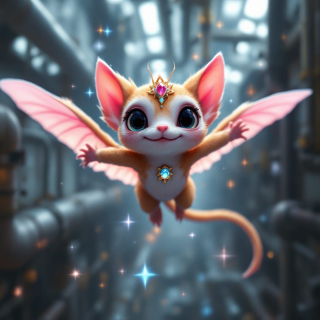 Sugar-Glider Angel Soars Through Industrial Skies in Whimsic...