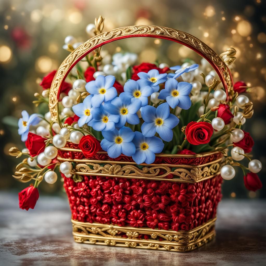 Luxury Valentine's Basket with Flowers and Jewels
