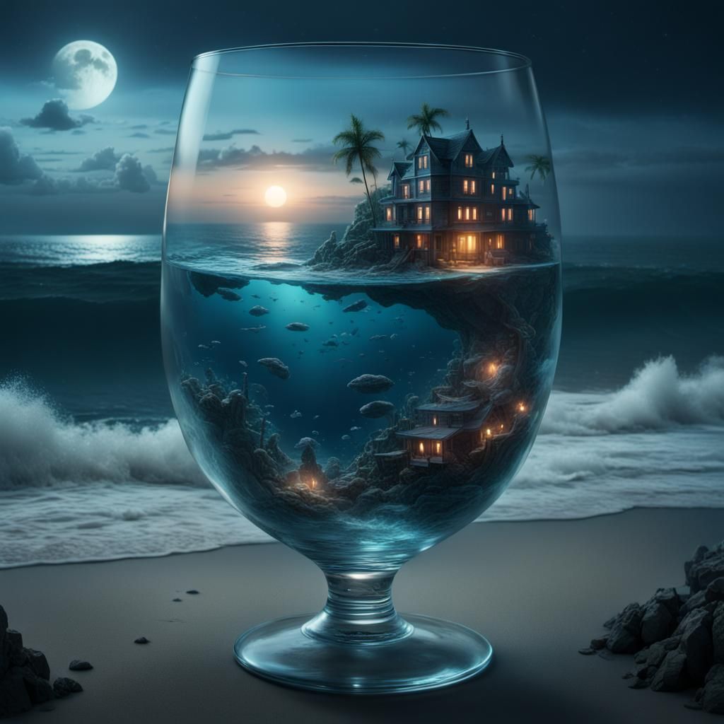 Ocean in a Glass at Midnight: Digital Painting