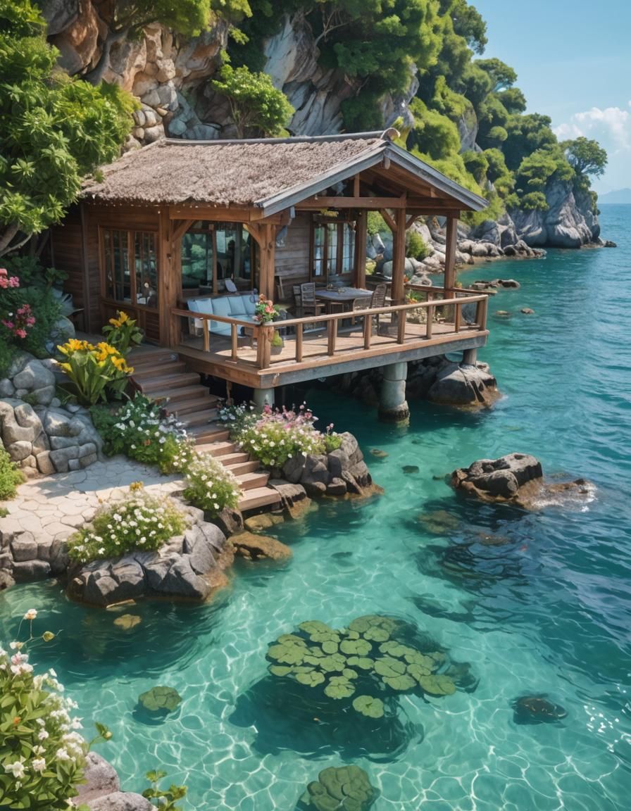 Sea Paradise with Flowering Plants: Professional Photography