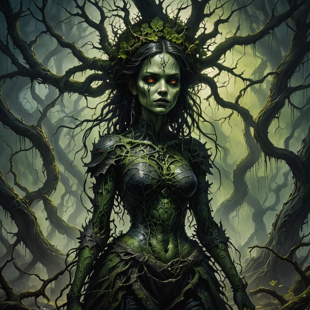 Dark Fantasy Woman with Demonic Shadows