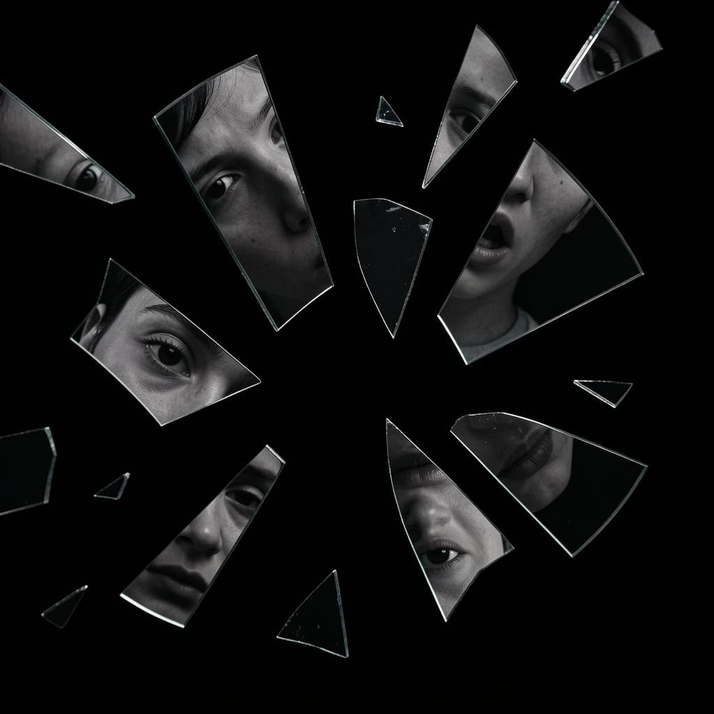 Fragmented Faces in Surreal Void: Existential Dreamscape