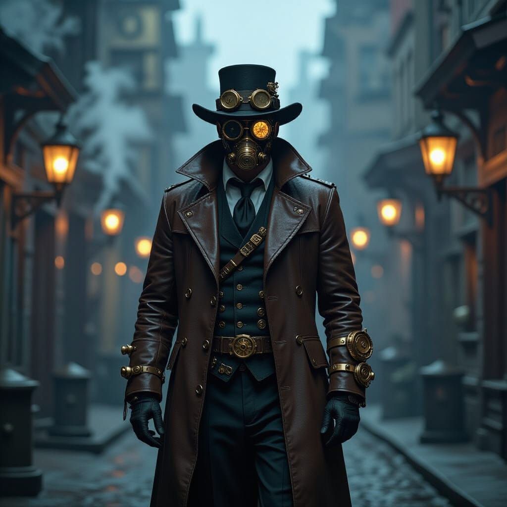 Steampunk Dystopia: Lone Figure in Gritty Industrial World