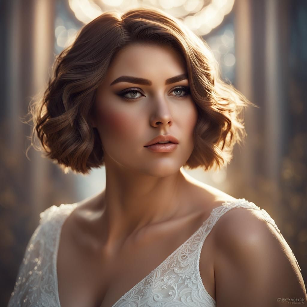 Voluptuous Woman Portrait in Hyperdetailed Matte Photography