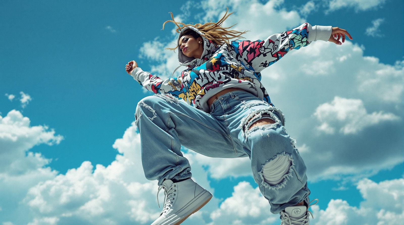 Bold Hip-Hop Dancer in Baggy Clothes