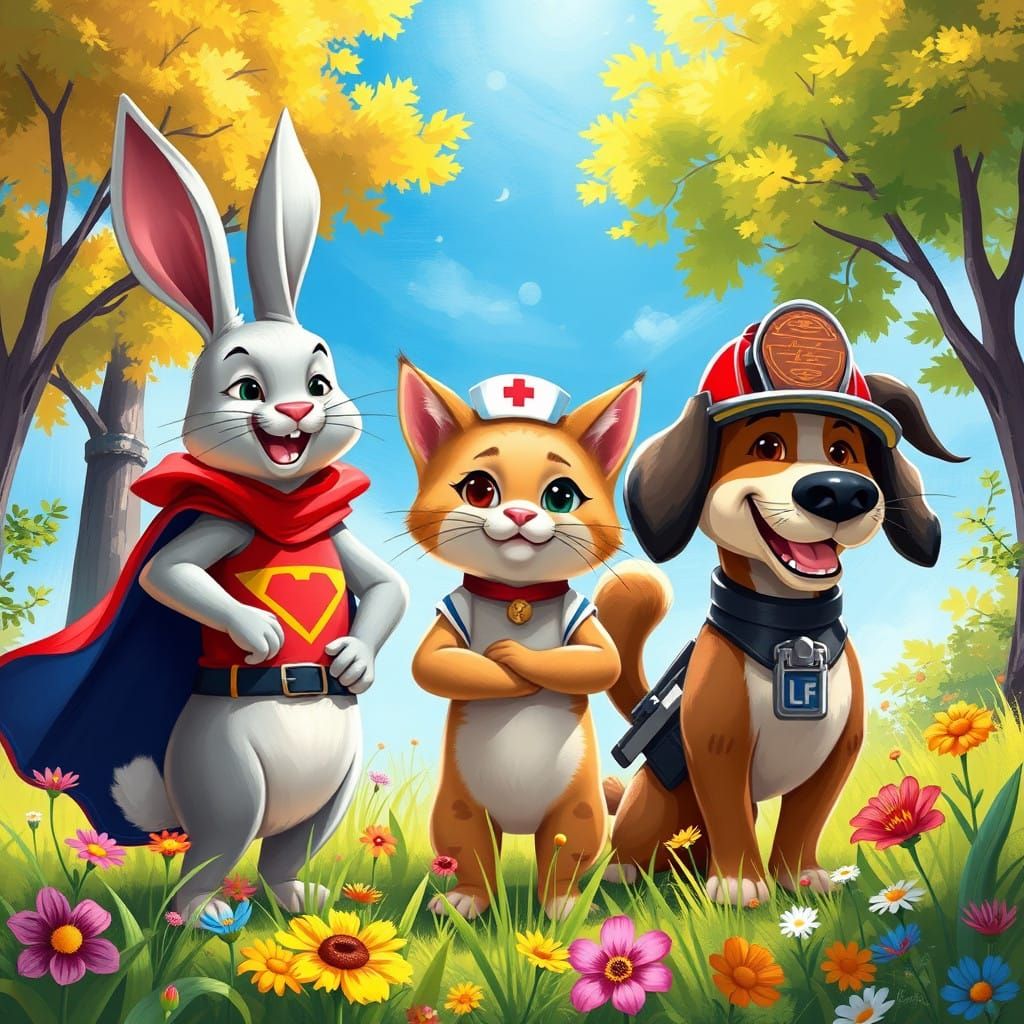 Vibrant Animal Friends Unite in a Sunny Meadow