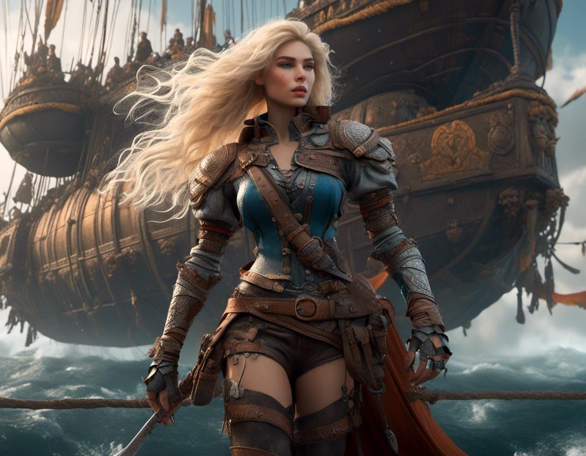 Viking Aviatrix with Airship: Fantasy Concept Art