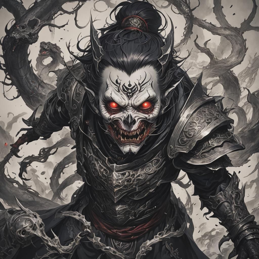 Menacing Red Oni Mask: Japanese Folklore