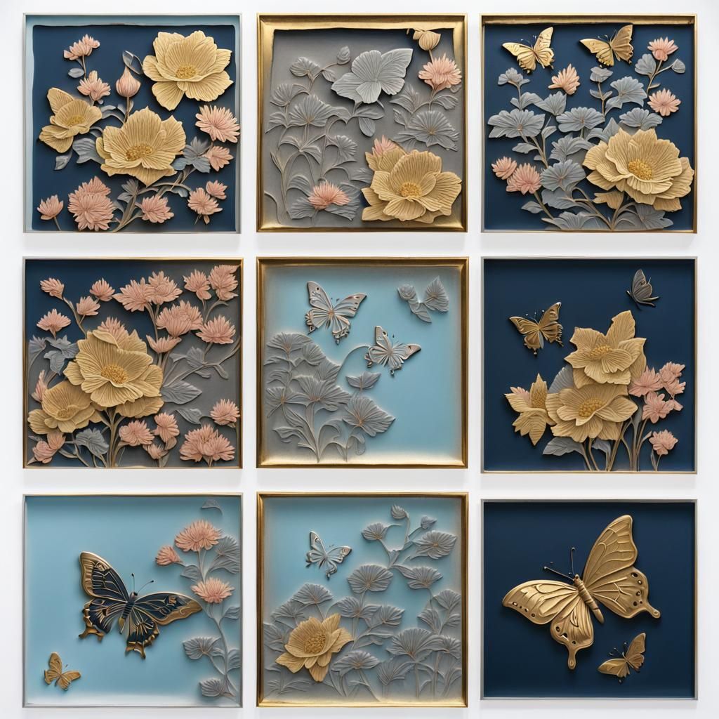 Ukiyo-e Floral Butterfly Design with Lacquer Frames