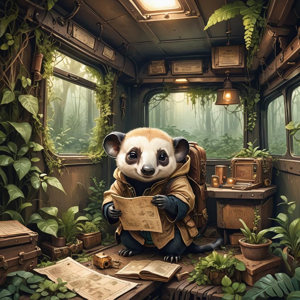 Chibi Tamandua Finds Treasure Map in Overgrown Train
