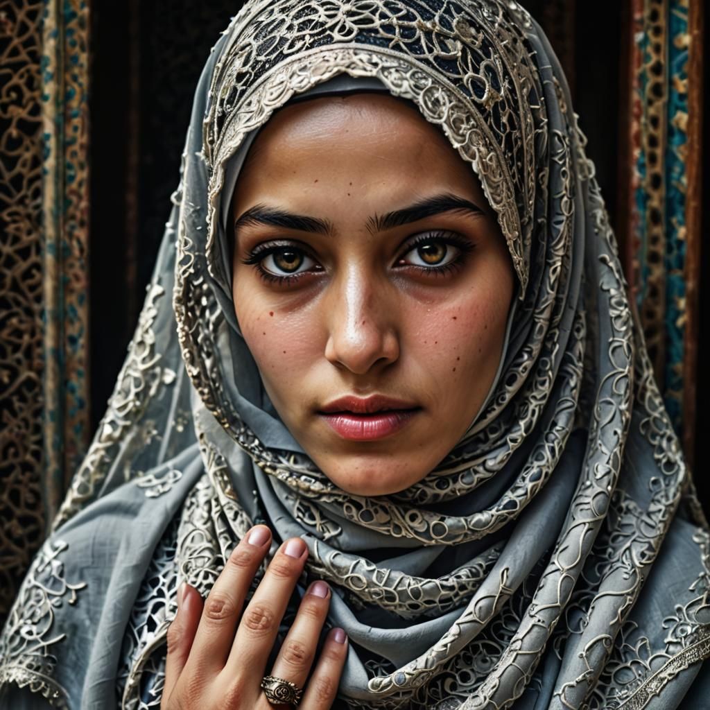 Hijab and Veil Beauty in Hyperrealistic Style