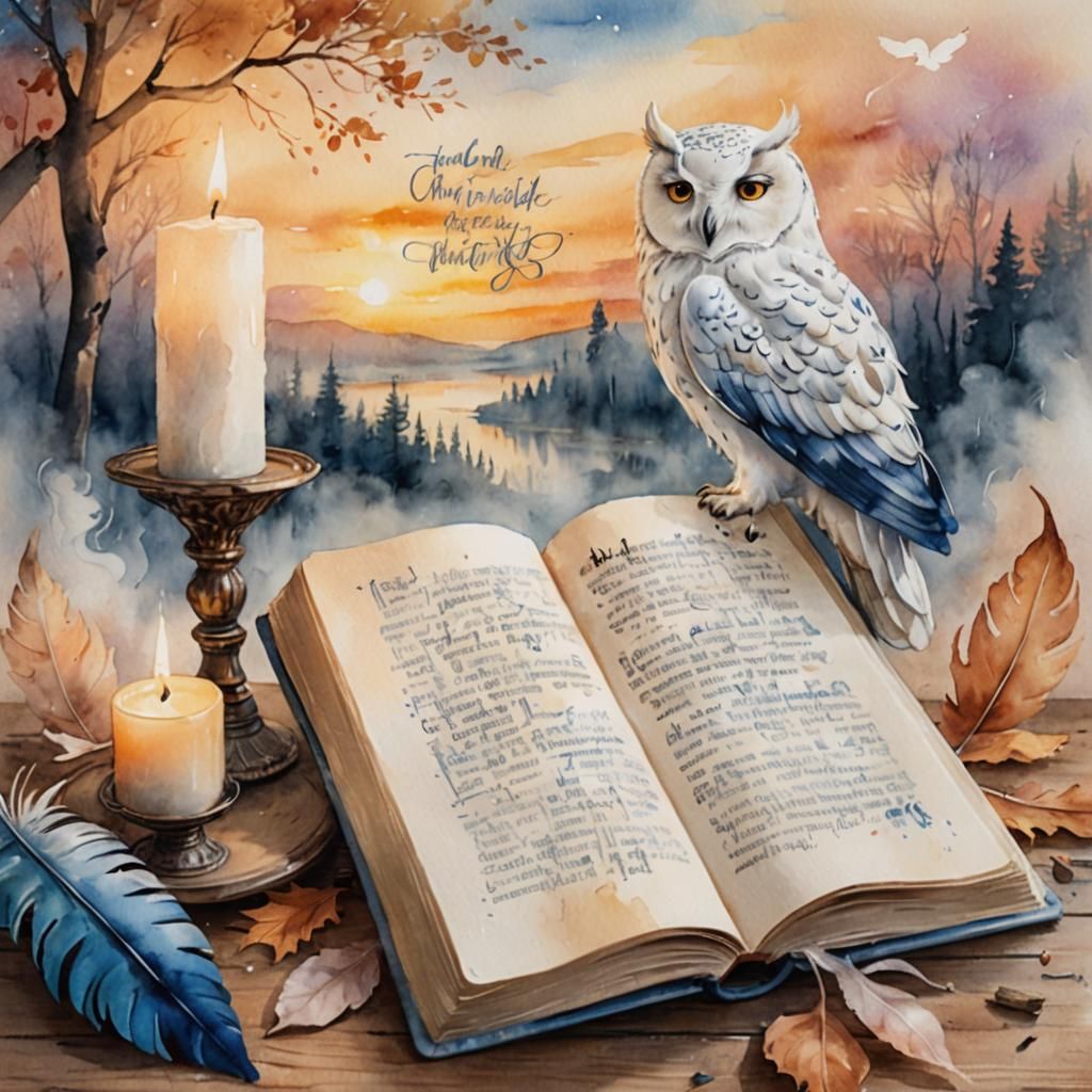 Whimsical Watercolor: Giant Owl and Open Book
