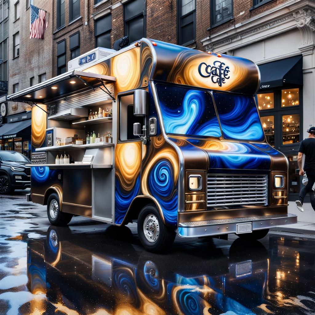 NightCafe Food Truck in Metallic Watercolor Style