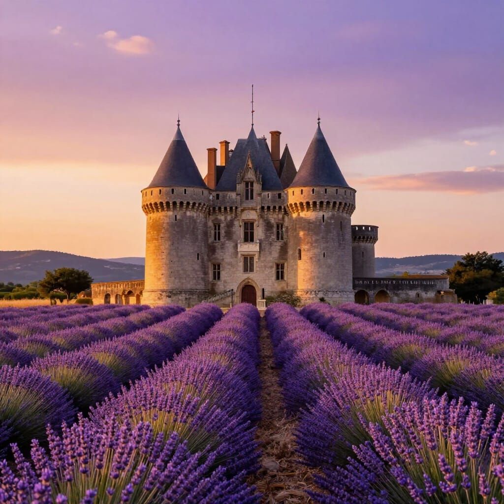 Sunset Over Lavender Field At Chateau de Grignan