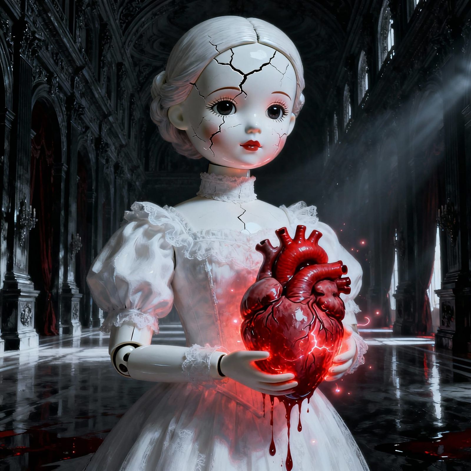 Gothic Portrait of Woman With Cracked Doll Face