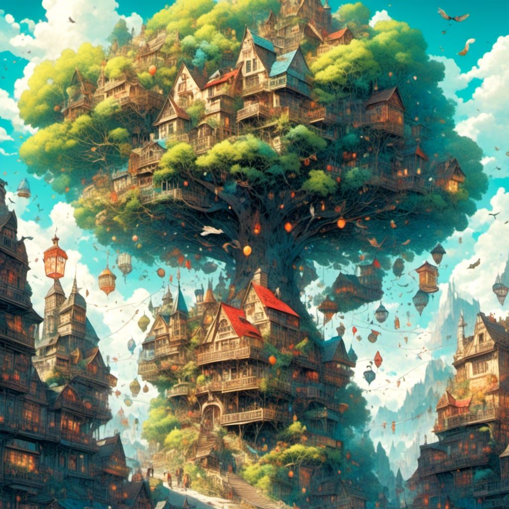 Cartoonish Arms Jump with Gigantic Christmas Tree