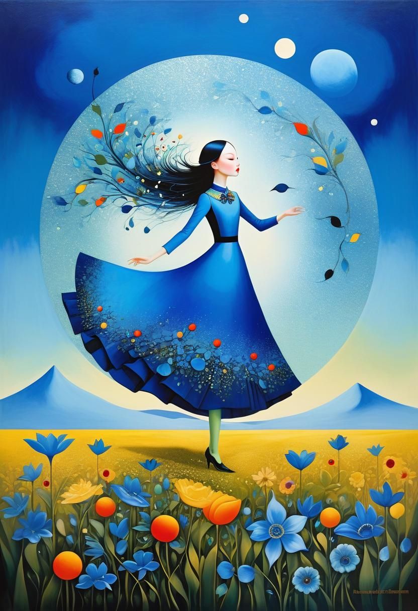 Bluebird Portrait in Botanical Art Deco Style