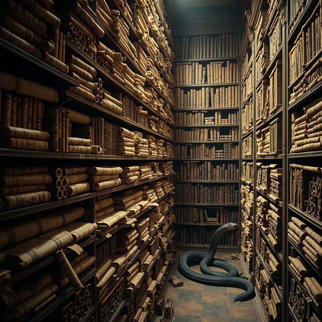 Library of Alexandria: Anthropomorphic Snake Guardian