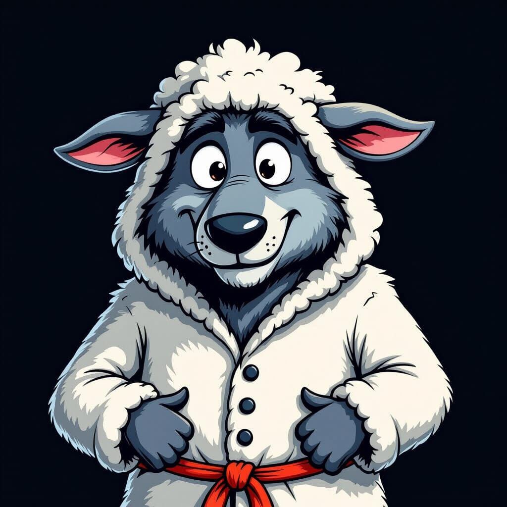 Wolf in Sheep's Clothing Cartoon Illustration