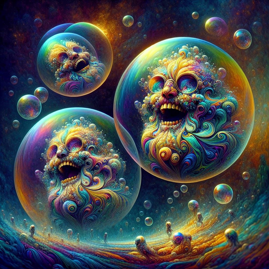 Anthropomorphic Soap Bubbles Rolling and Laughing: Fantasy A...