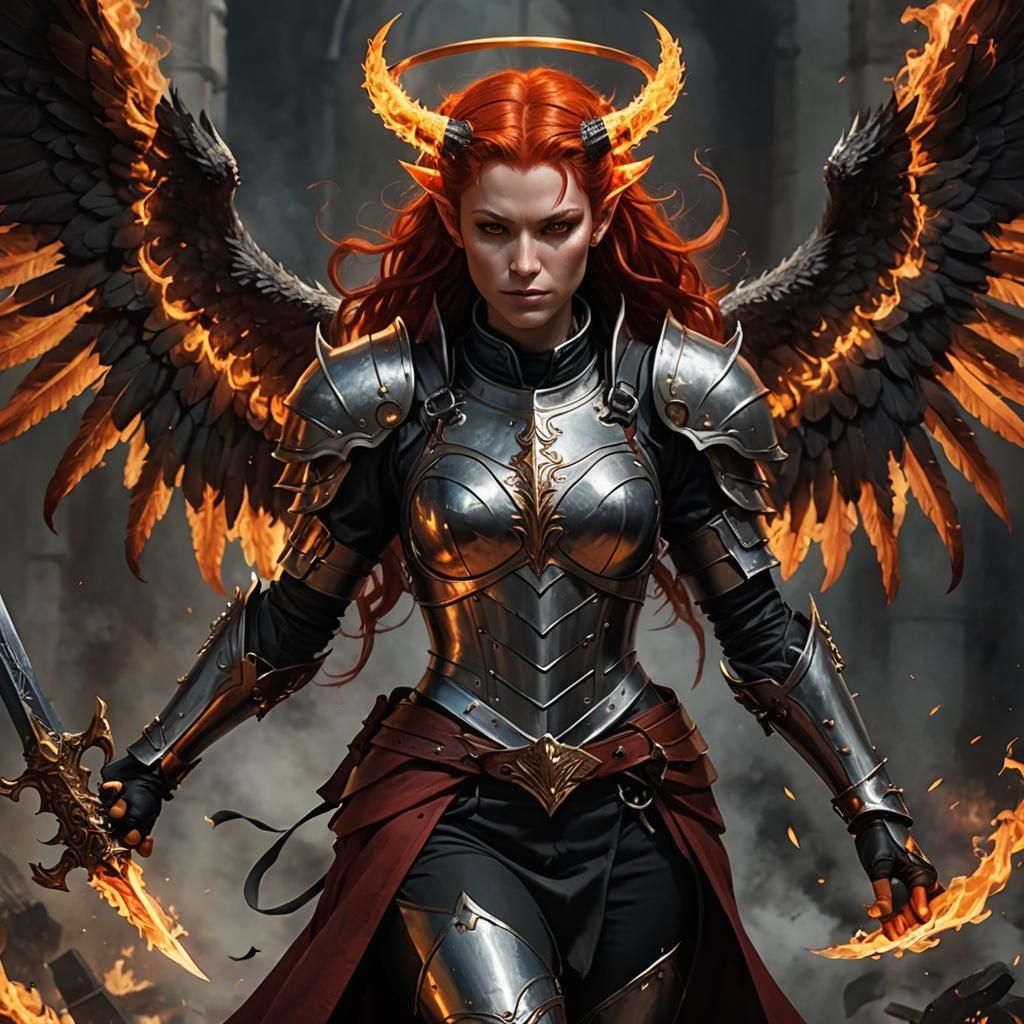 Aasimar Tiefling Hybrid Woman with Flaming Hair