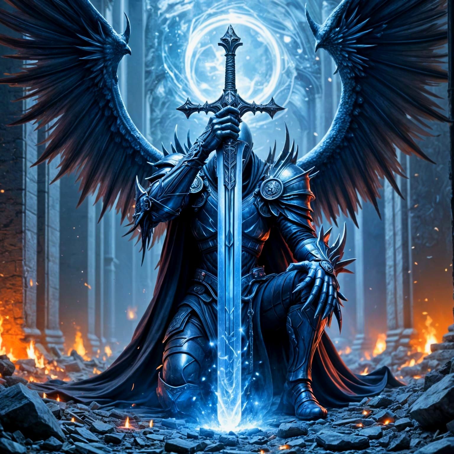 Dark Fantasy Knight in Gothic Armor with Talon Wings