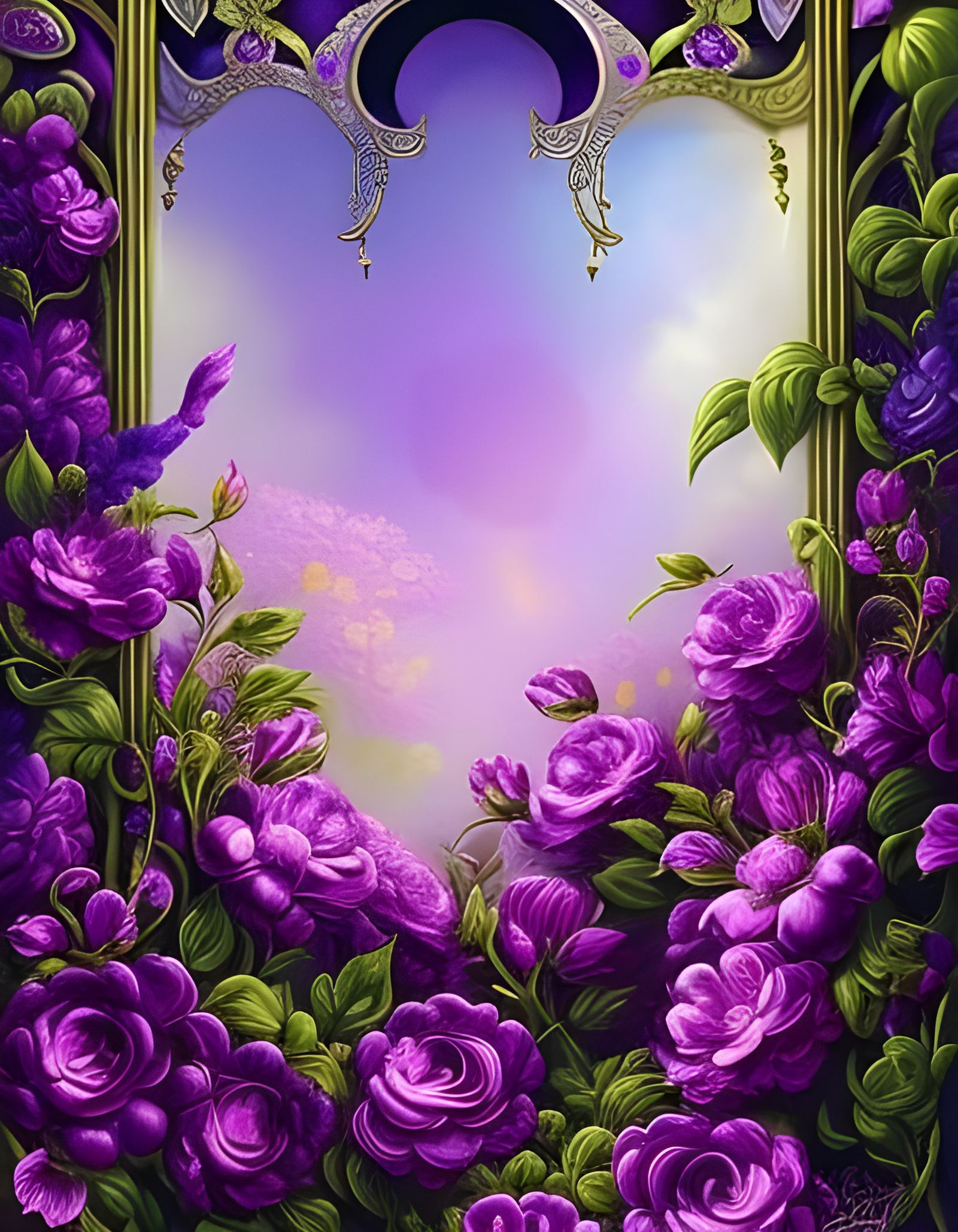 Ornate Purple Fantasy Floral Border in Baroque Rococo Style
