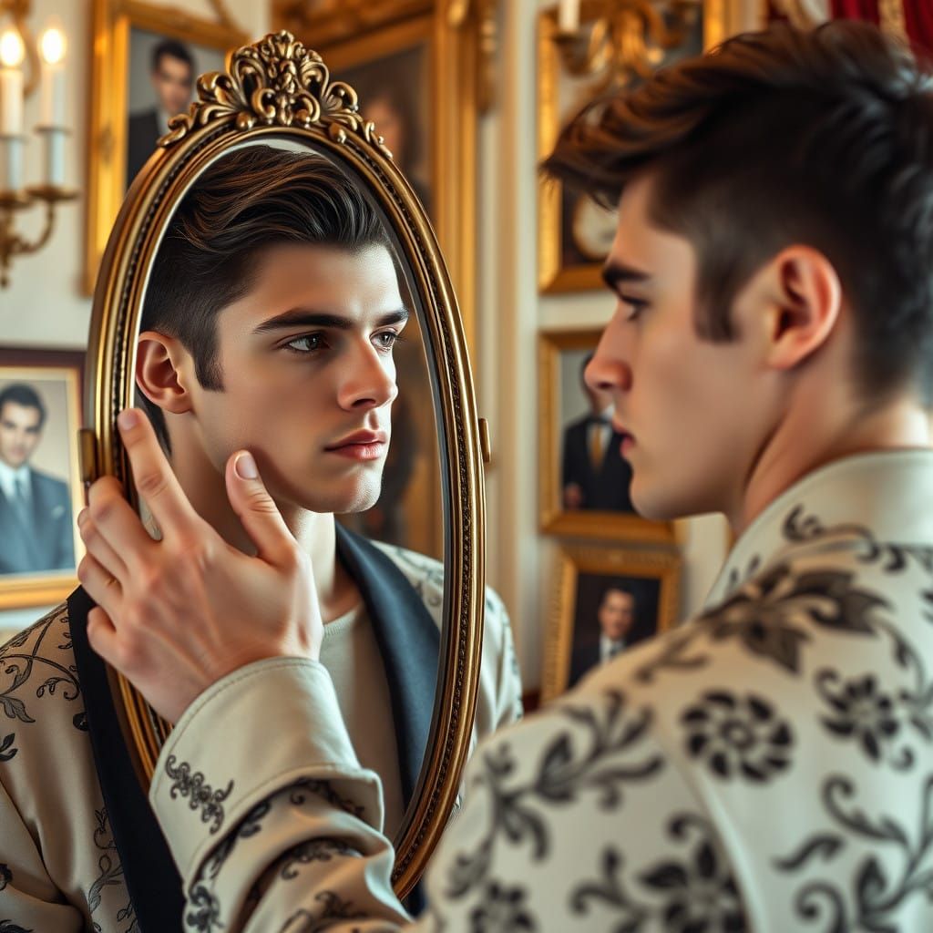 Chiseled Youth Admires His Ornate Reflection
