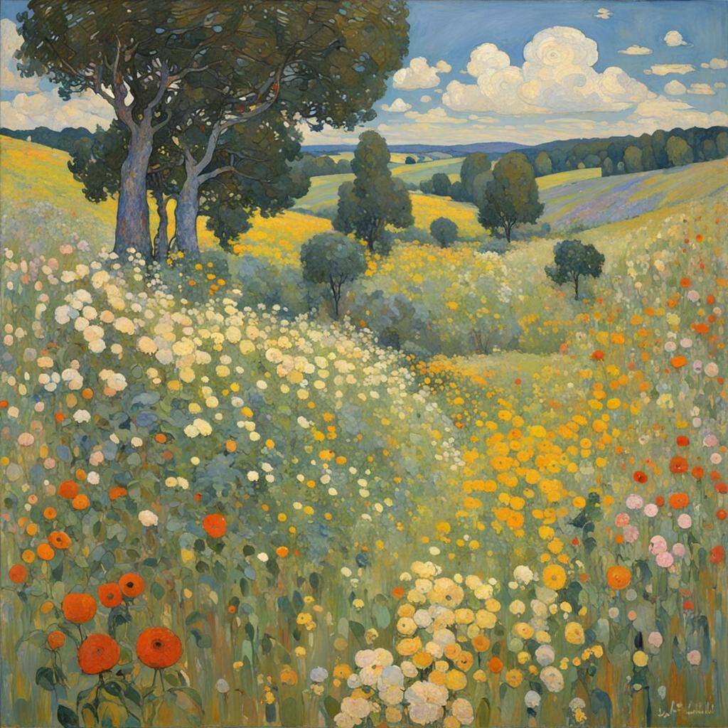 Colorful Summer Landscape with Intricate Patterns