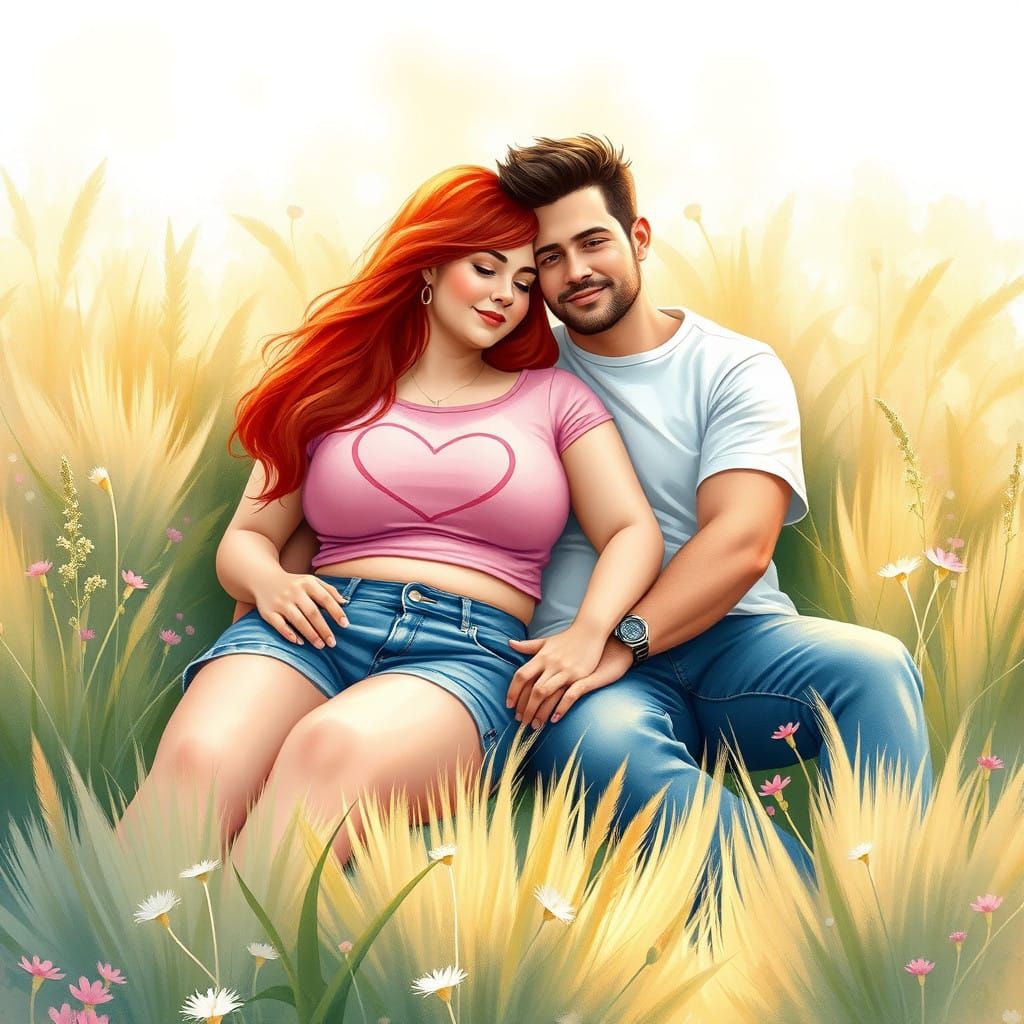 Romantic Springtime Couple in a Vibrant Meadow